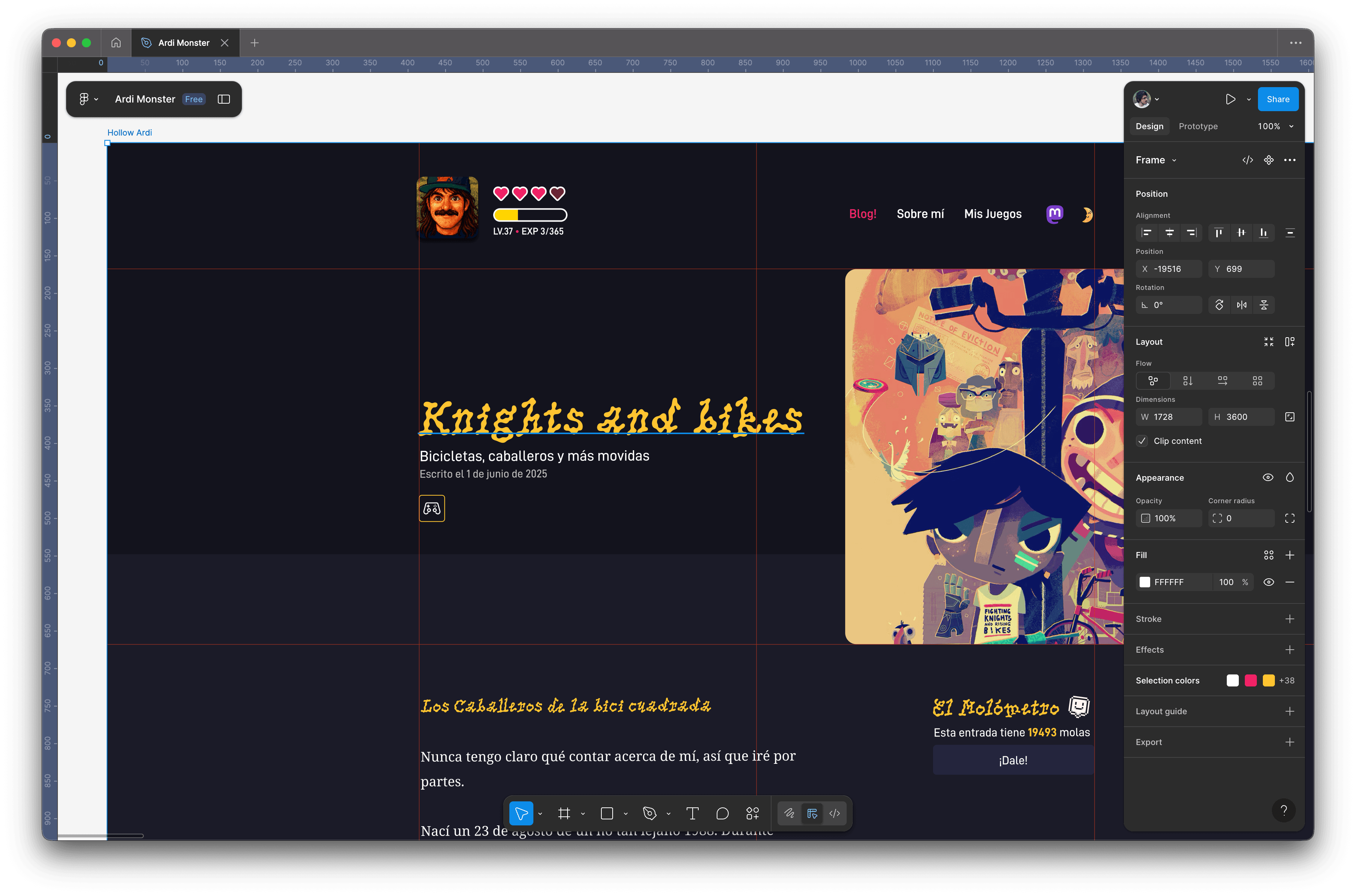 Un esbozo de mi nueva web en Figma